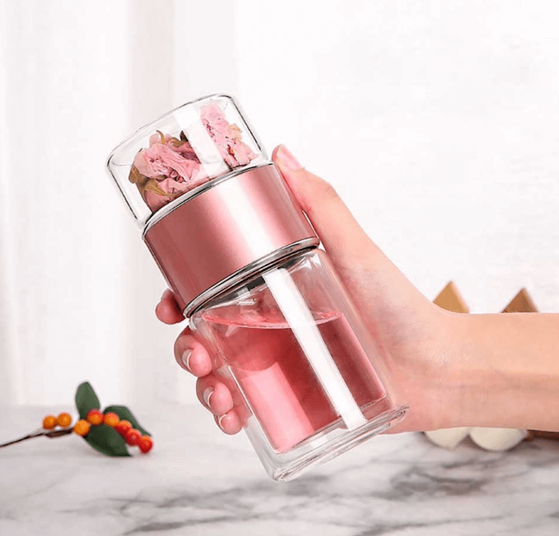 Tea Infuser Bottle with Double Wall Glass
